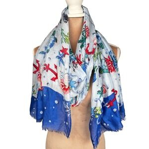 Vera Bradley Scarf Sarong Anchors Aweigh Multicolor Fringe Beachy Coastal Chic‎